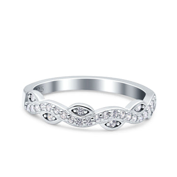Art Deco Half Eternity Ring Crisscross Wedding Band Round Pave Simulated CZ 925 Sterling Silver (4mm)